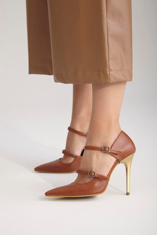 Feronia İnce Topuk 10 Cm Taba Mat Stiletto