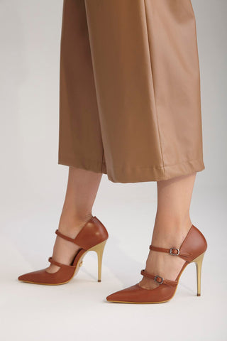 Feronia İnce Topuk 10 Cm Taba Mat Stiletto