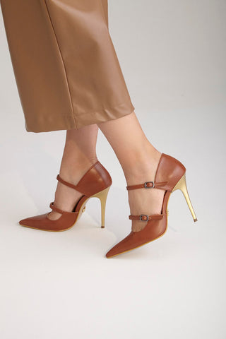 Feronia İnce Topuk 10 Cm Taba Mat Stiletto