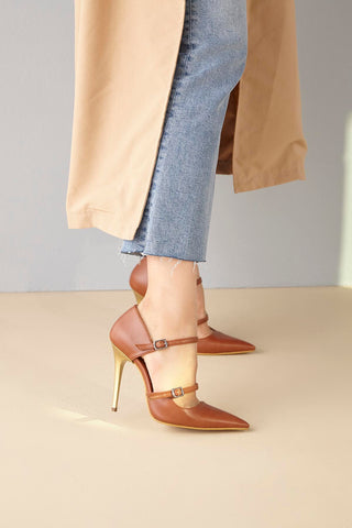 Feronia İnce Topuk 10 Cm Taba Mat Stiletto