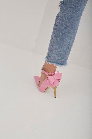 Damia Bilekten Bantlı Papyon Detaylı İnce Topuk 10 Cm Pembe Mat Stiletto