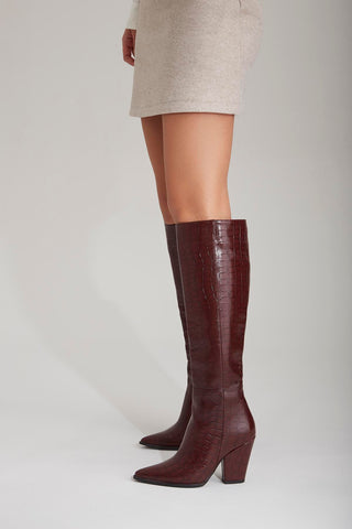 Lexi Kalın Topuk 9 Cm Bordo Kroko Çizme