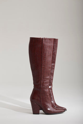 Lexi Kalın Topuk 9 Cm Bordo Kroko Çizme