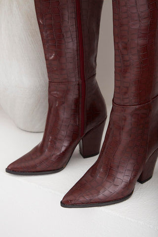 Lexi Kalın Topuk 9 Cm Bordo Kroko Çizme