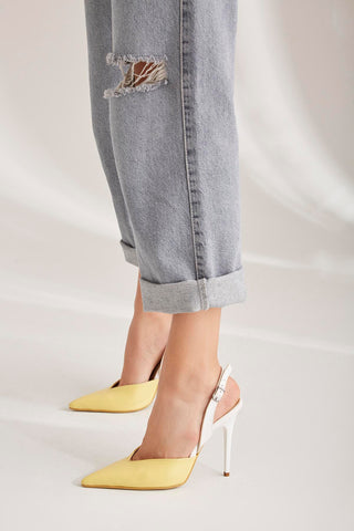 Henley İnce Topuk 10 Cm Sarı Beyaz Stiletto