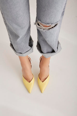 Henley İnce Topuk 10 Cm Sarı Beyaz Stiletto