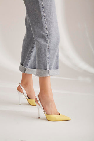 Henley İnce Topuk 10 Cm Sarı Beyaz Stiletto