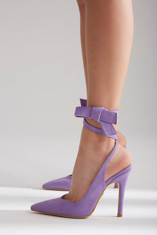 Gandha Bilekten Bağcıklı İnce Topuk 10 Cm Lila Süet Stiletto