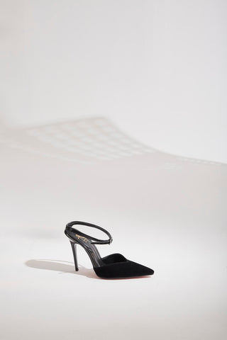 Kahina Bilekten Bantlı İnce Topuk 10 Cm Siyah Stiletto