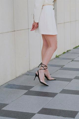 Zemyna Şeffaf İnce Topuk 8 Cm Siyah Rugan Stiletto