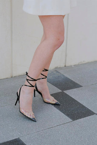 Zemyna Şeffaf İnce Topuk 8 Cm Siyah Rugan Stiletto