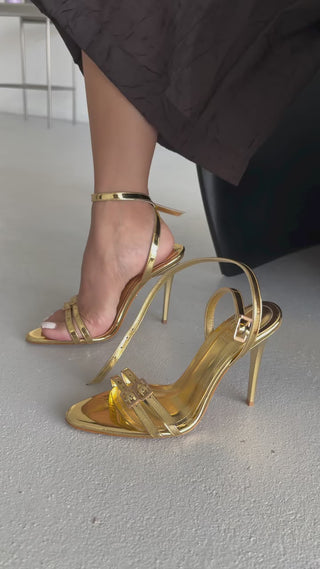 Scarpe con tacco Rumi con strass e fibbia · Oro