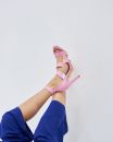 Florina Üç Bantlı İnce Topuk 10 Cm Pembe Mat Topuklu Ayakkabı